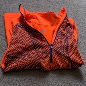 Nike Pro 3/4 zip pullover orange and blue medium